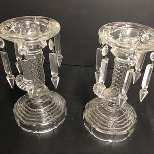 Set of Cornucopia Glass Candle Holder w/ Crystals